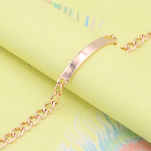 "Minimalist Rose Gold Bracelet with Polished Plate Accent, XPBL1080 - Picture 3 of 12